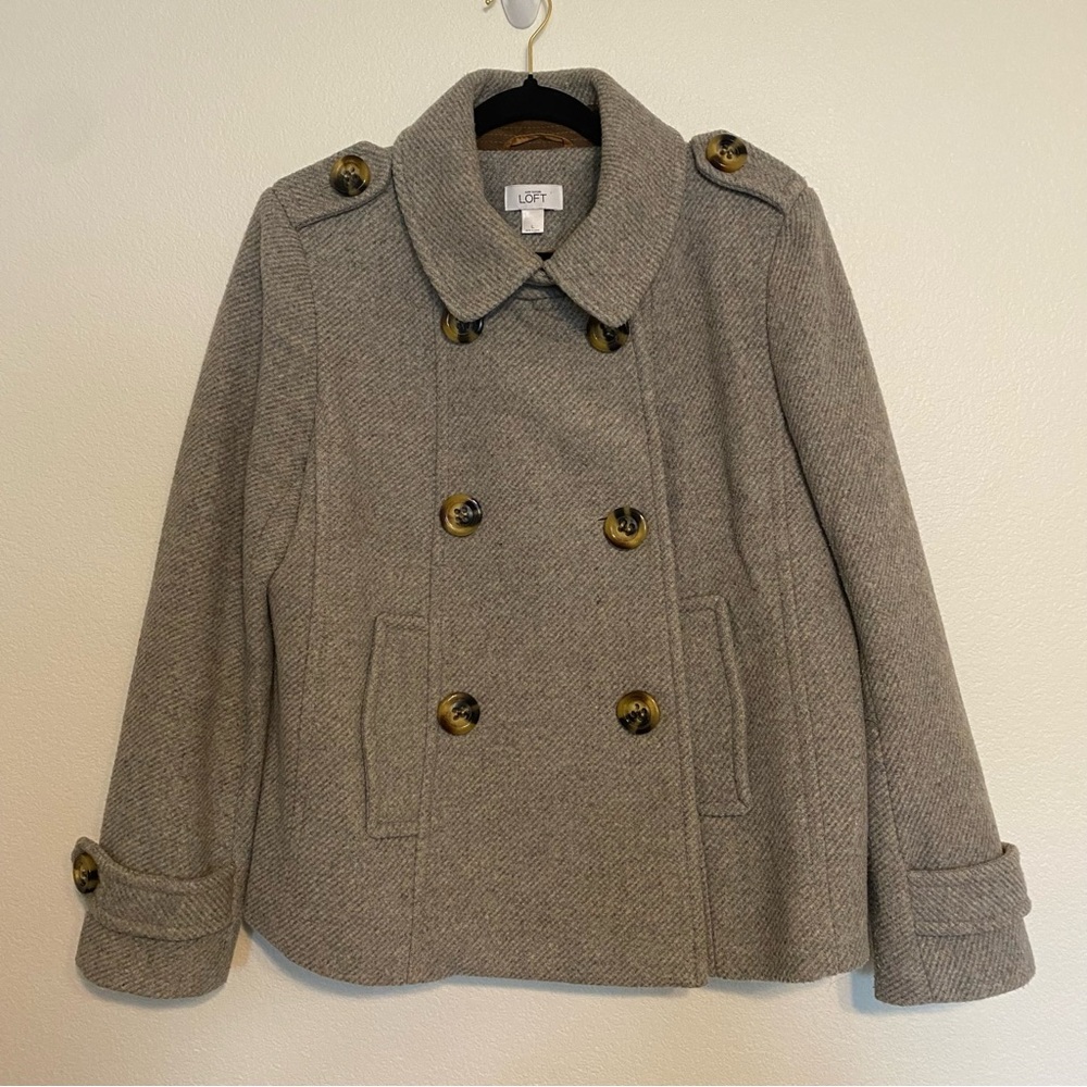 Ann Taylor LOFT Grey Tweed Double-Breasted Pea Coat Size L EUC